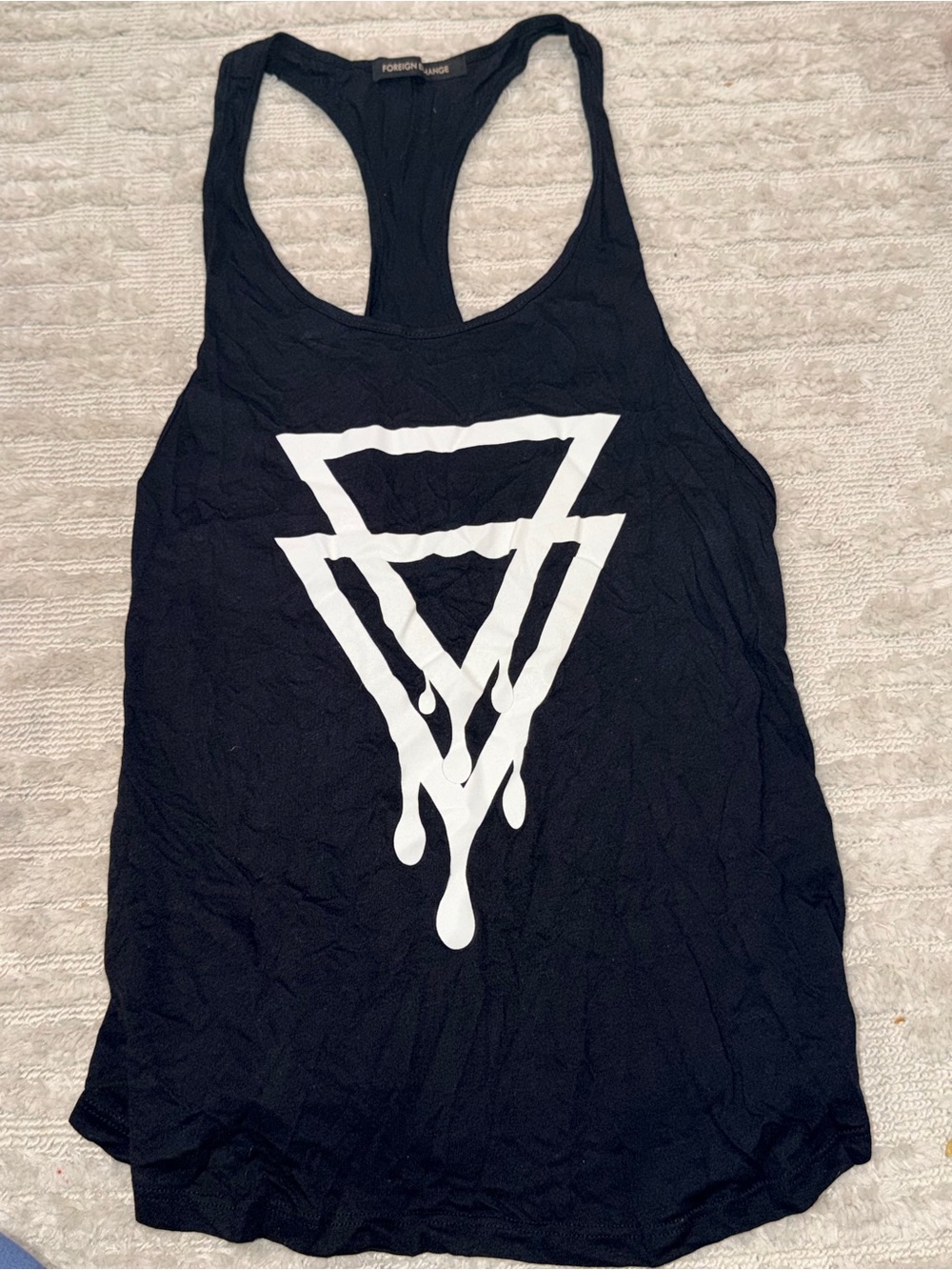 Foreign Exchange Black Tank Top with White Geometric Drip Graphic